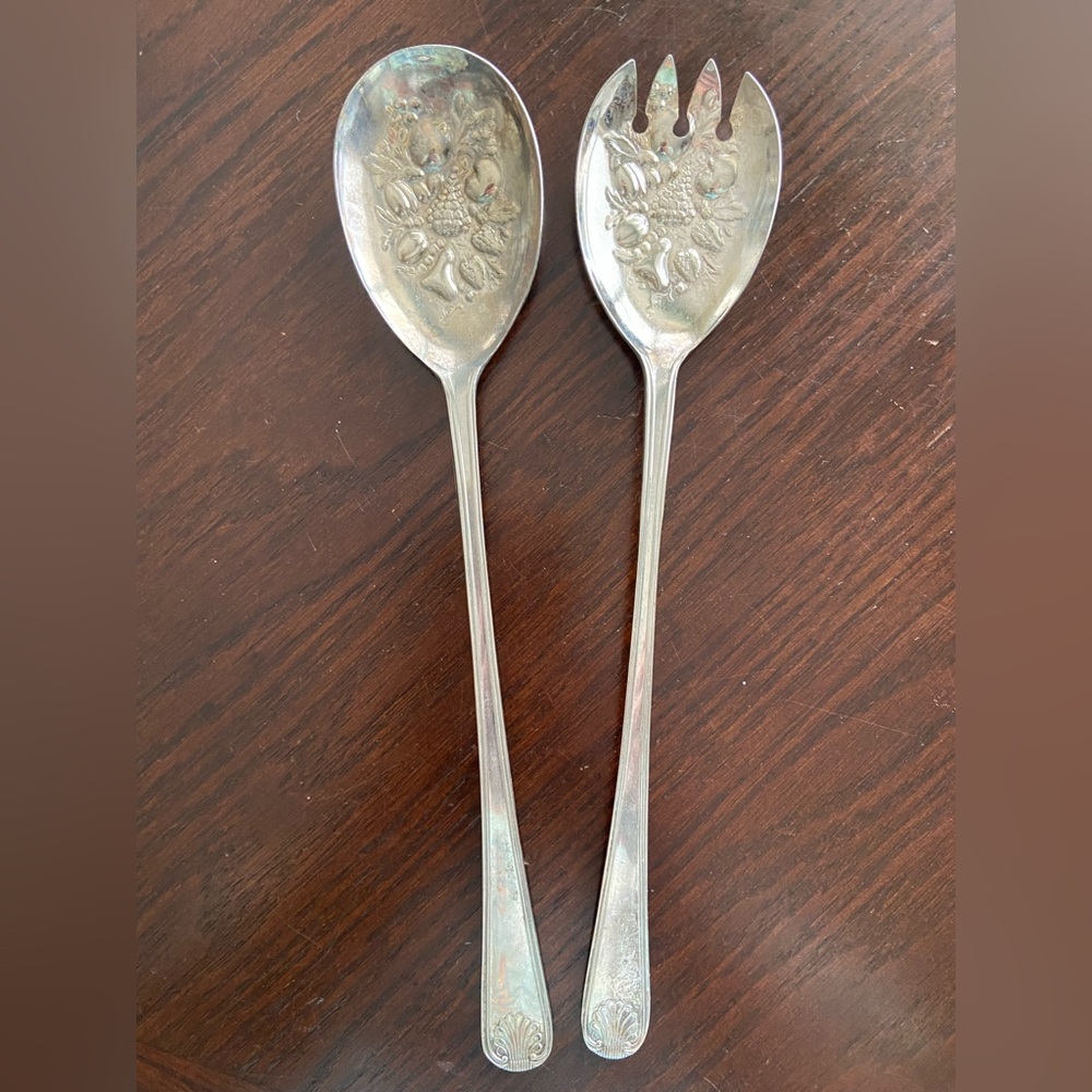 Vintage Sheffield England Silver Plated Bon Berry Serving Salad Set Spoons